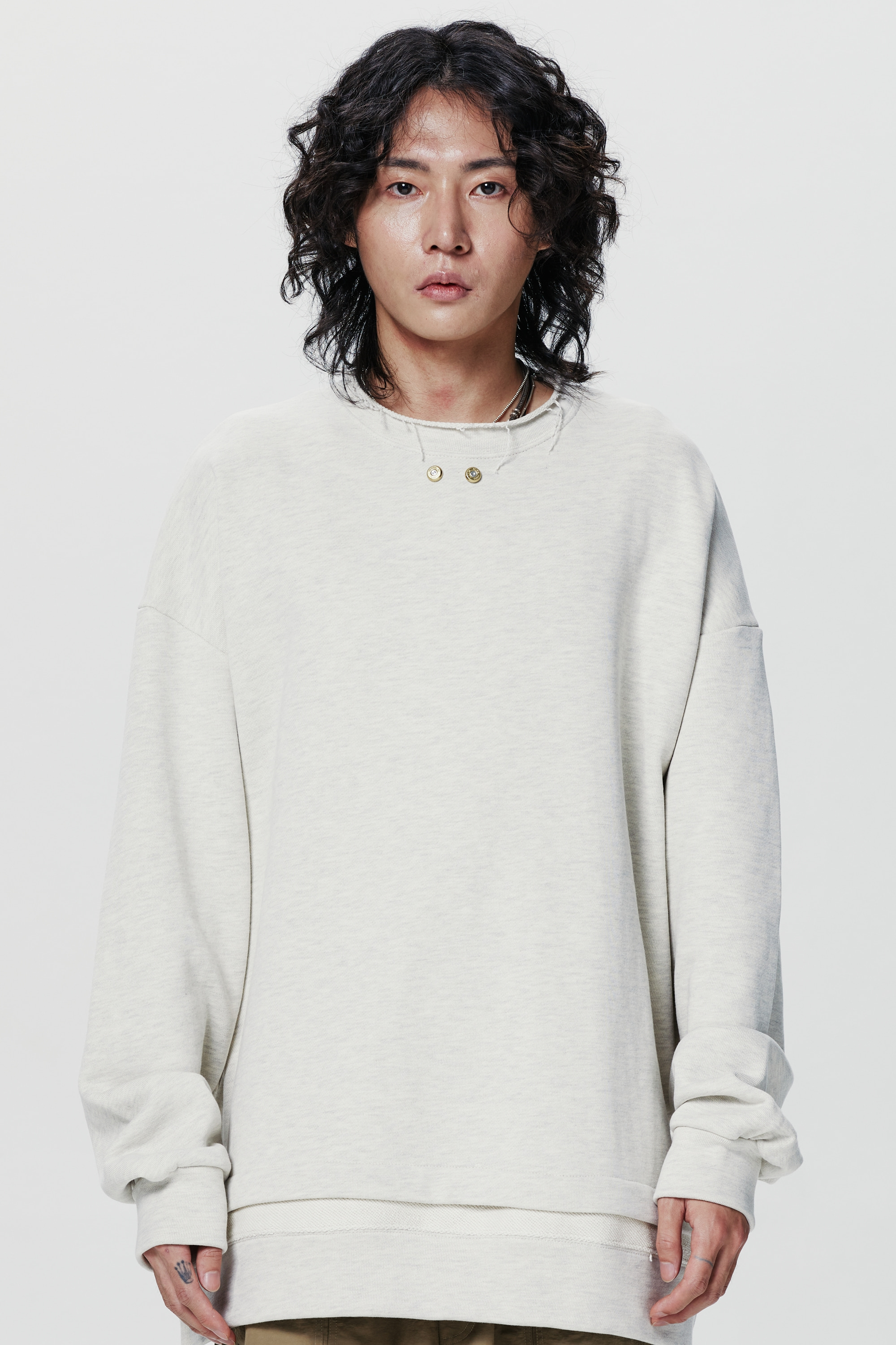 DOUBLE LAYER SWEAT TOP LIGHT GREY