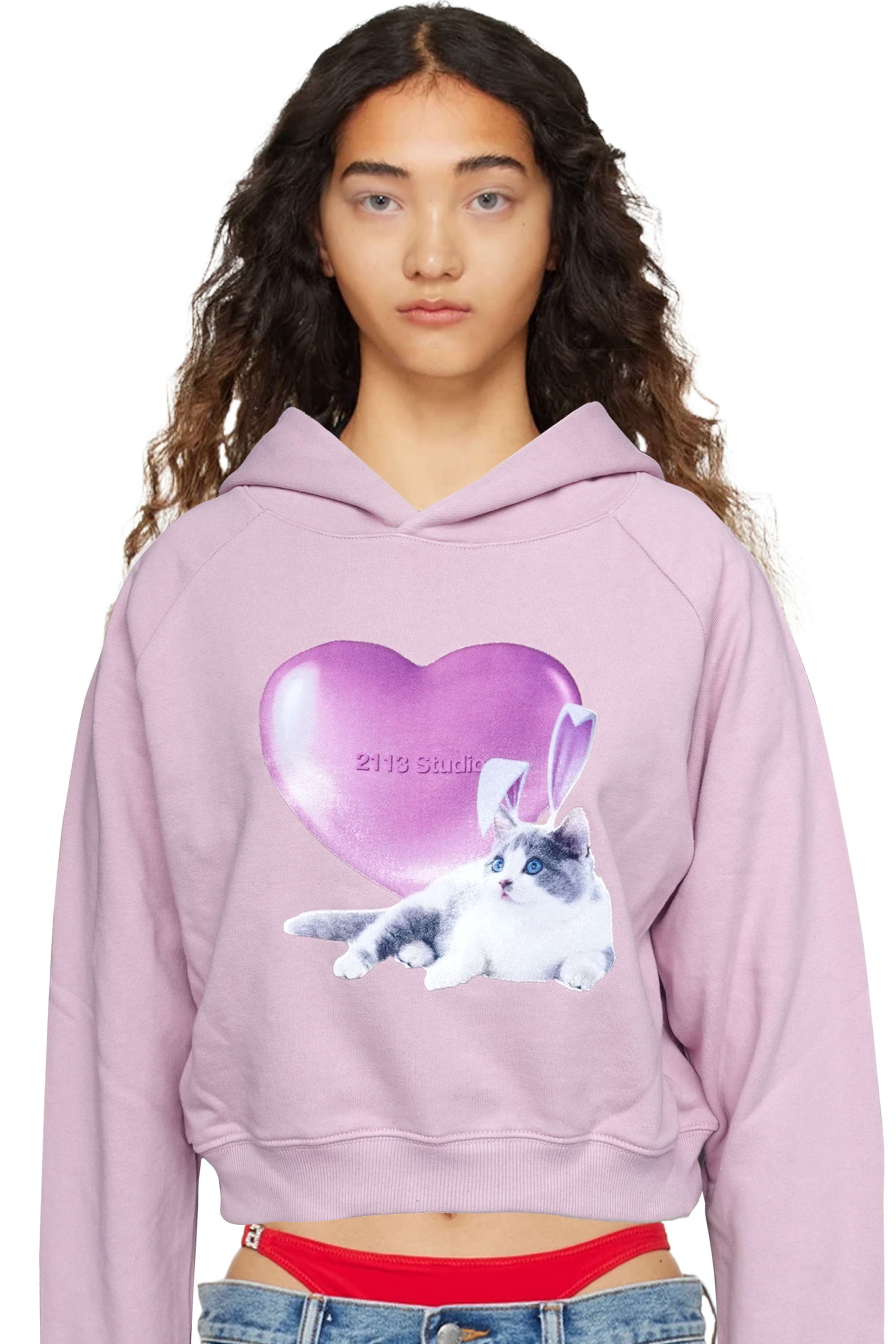 Ep.1 Crop hoodie heart cat Baby pink